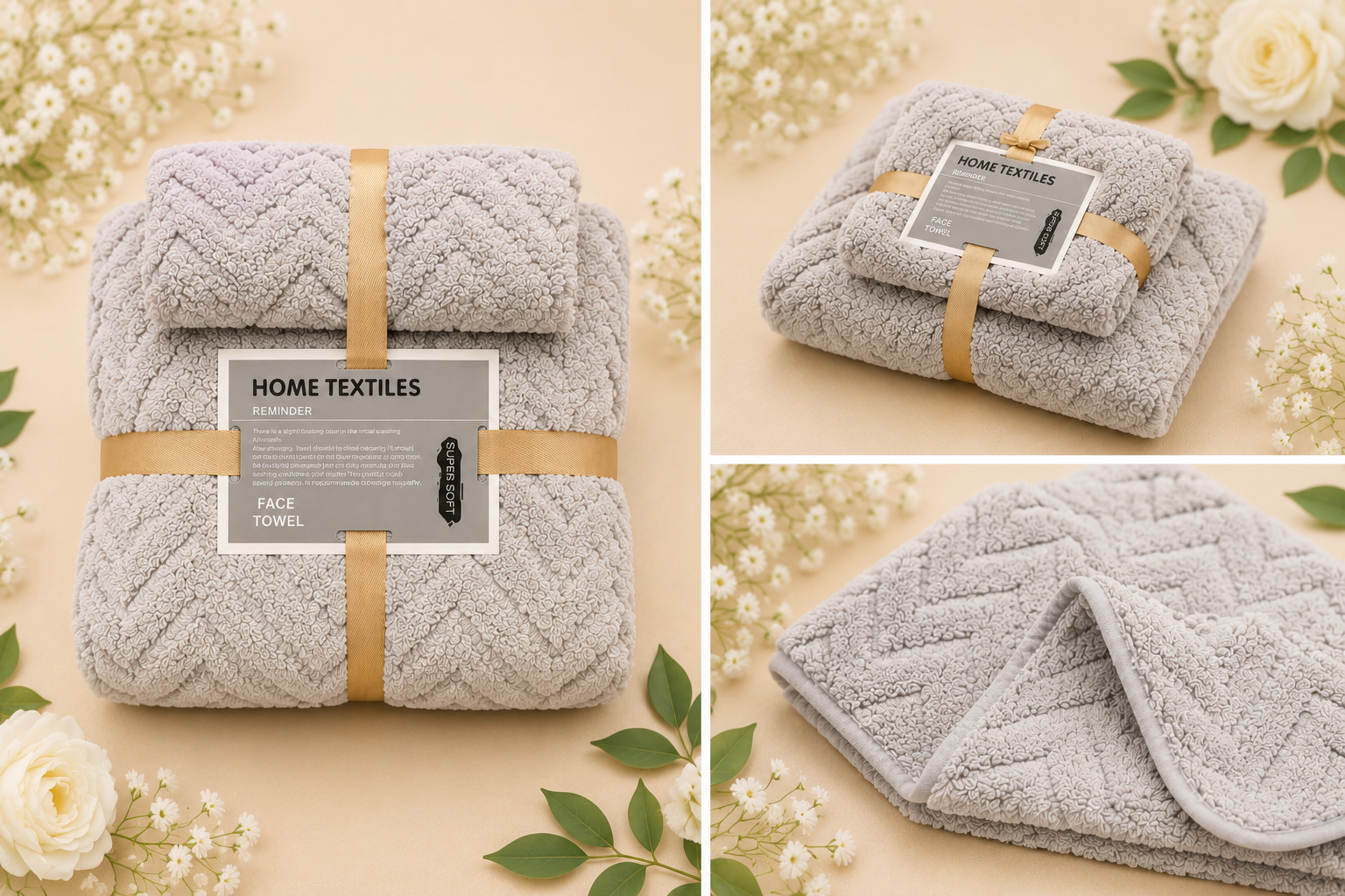 LUXURY SUPER SOFT FACE TOWELS SET - SET OF 2/PACK - GREY EDITION WITH PREMIUM PACKAGING