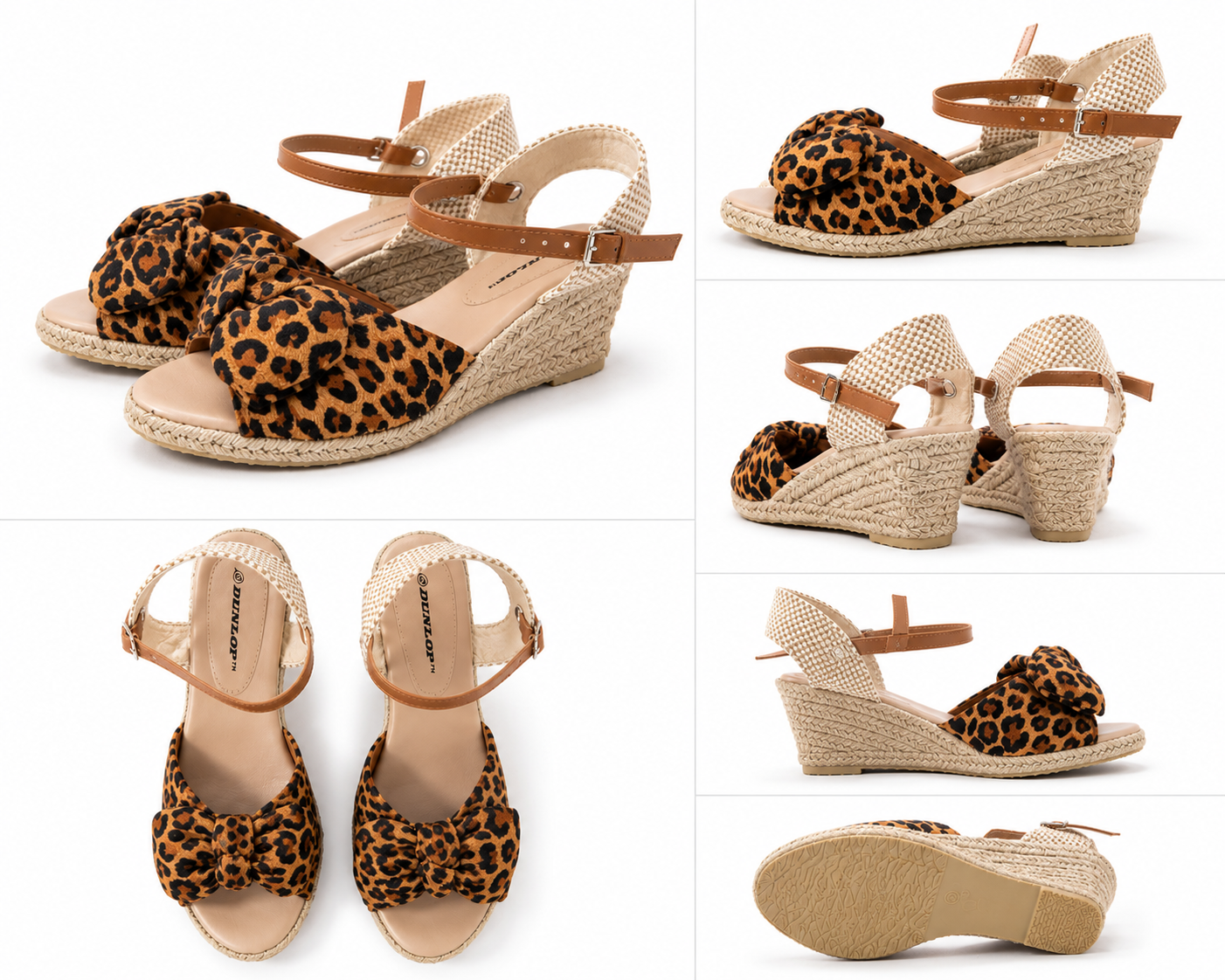 LEOPARD PRINT BOW SANDALS - SIZE-6 - by DUNLOP