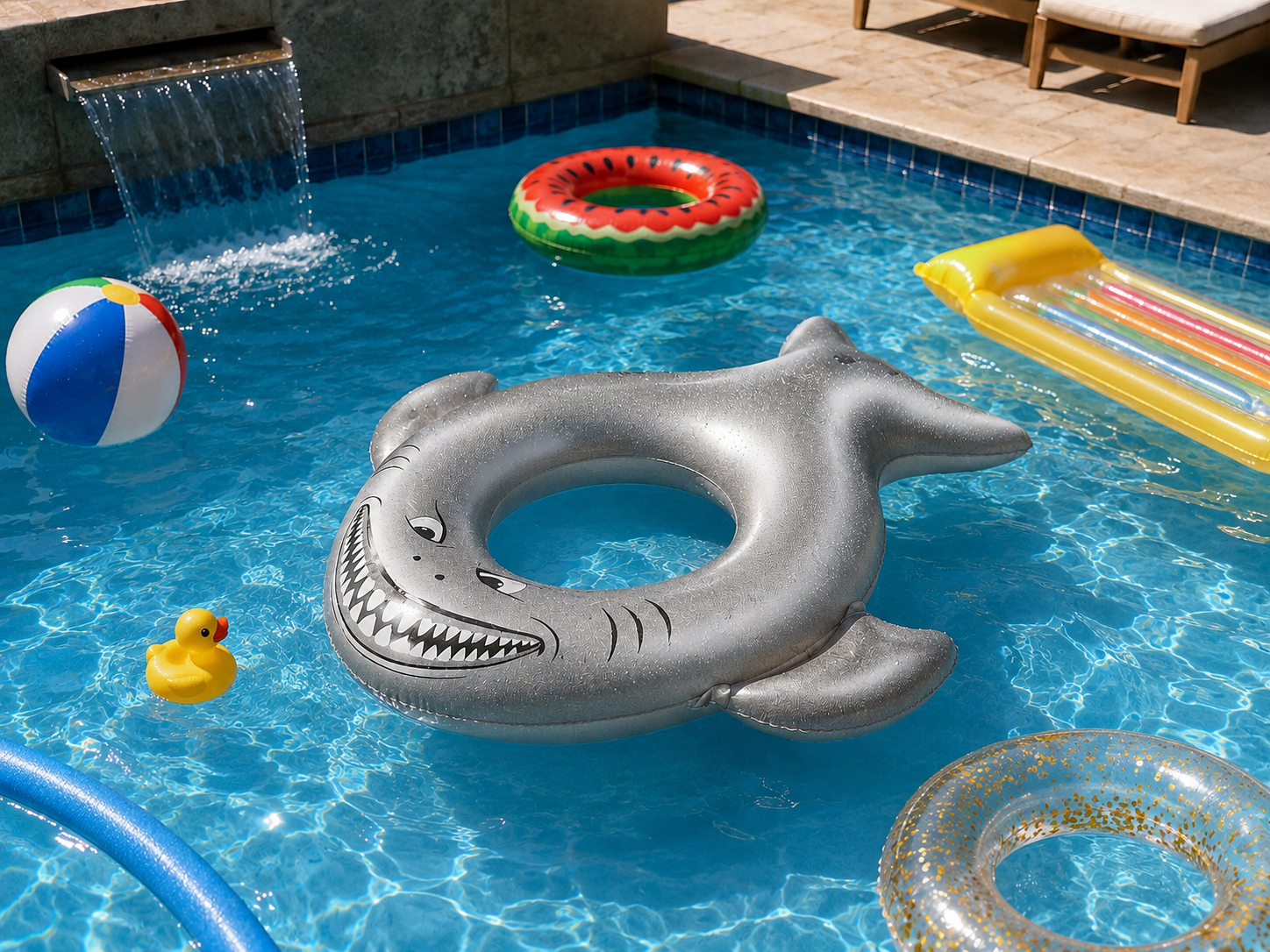 SHARK INFLATABLE POOL FLOAT RING - SILVER GREY EDITION - FOR KIDS TO ENJOY IN SUMMER