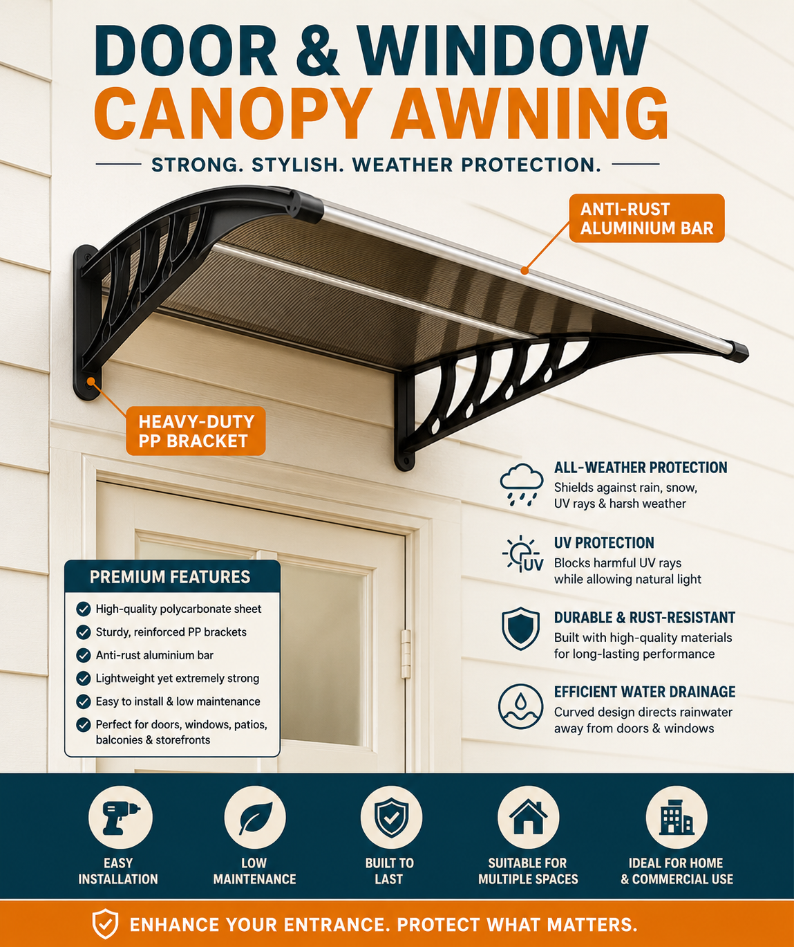 DOOR CANOPY AWNING - IN BRONCE EDITION - DURABLE + WATER RESISTANT