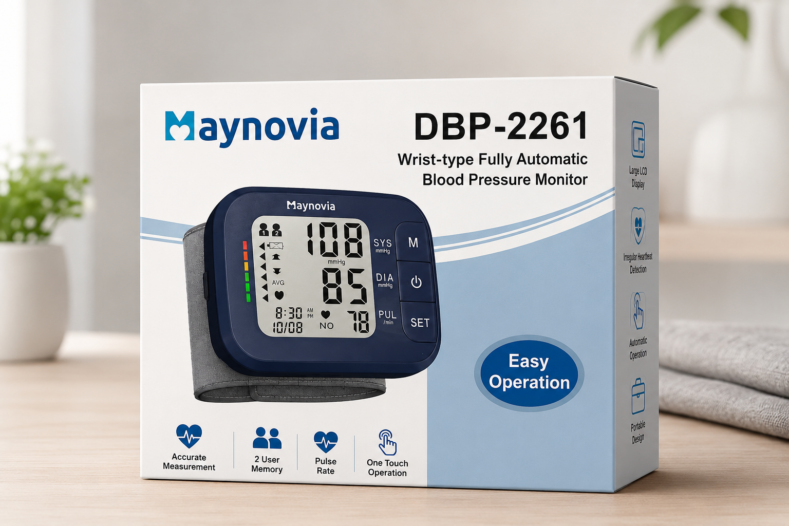 WRIST BLOOD PRESSURE MONITOR - FULLY AUTOMATIC+ACCURATE -MODEL-DBP-2261 by MAYNOVIA