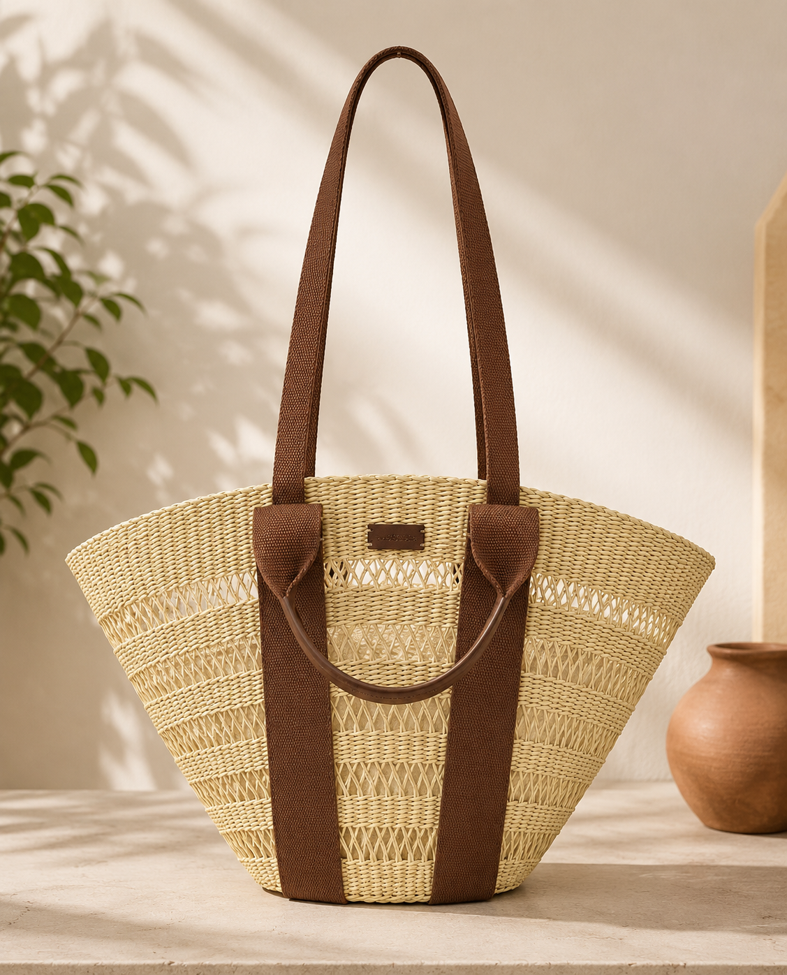 HIGH ST BRAND - Straw Tote Bag – Large Woven Summer Beach, Shopping & Everyday Shoulder Bag