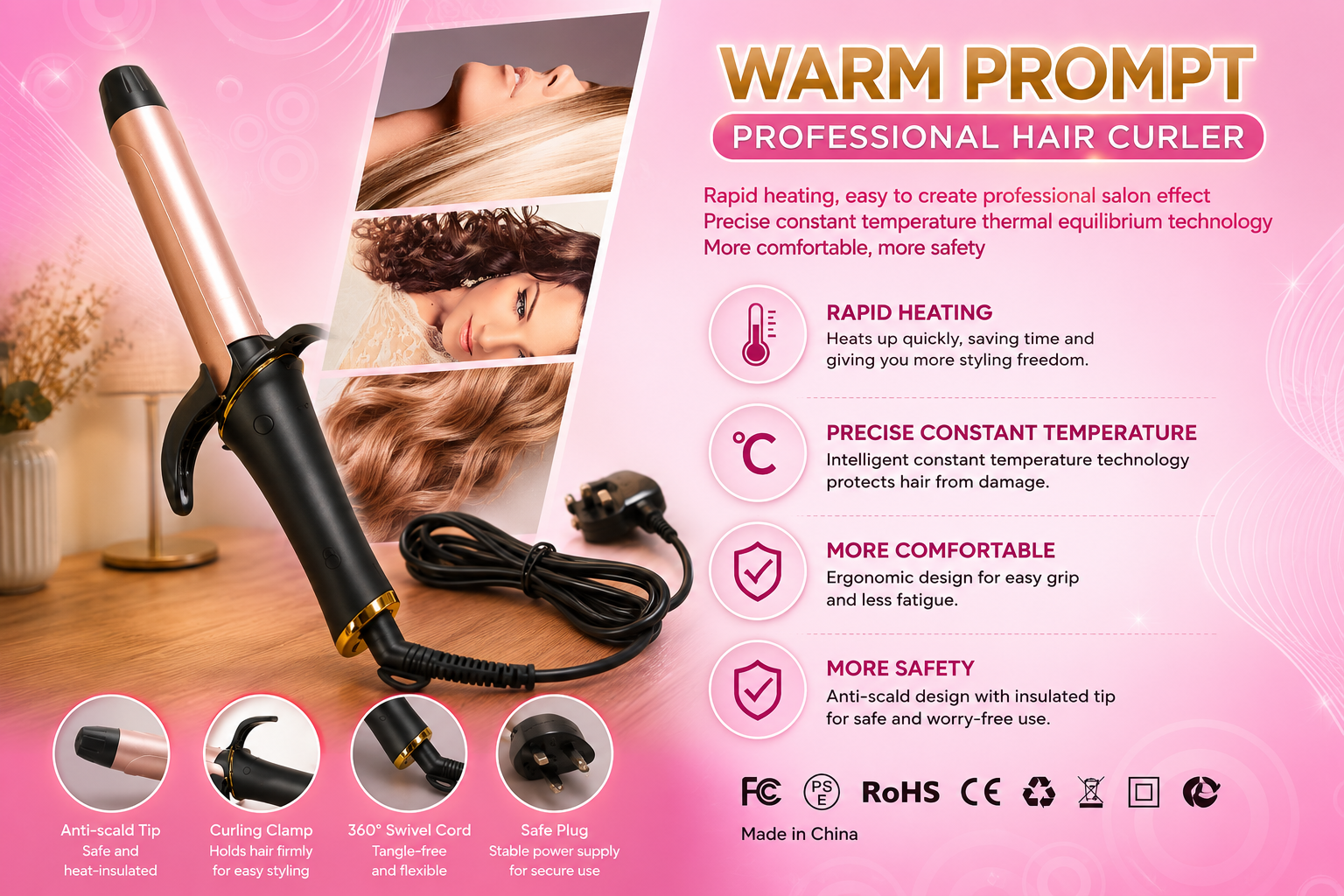 CURLING TONGS - HAIR CURLER THAT CREATES PROFESSIONAL SALON EFFECT