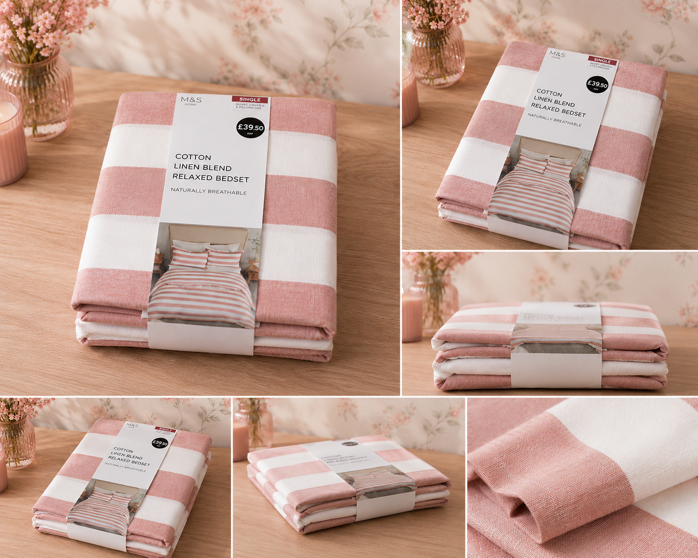HIGH ST BRAND - PINK COTTON BEDSET - DUVET COVER + PILLOW CASE - SINGLE