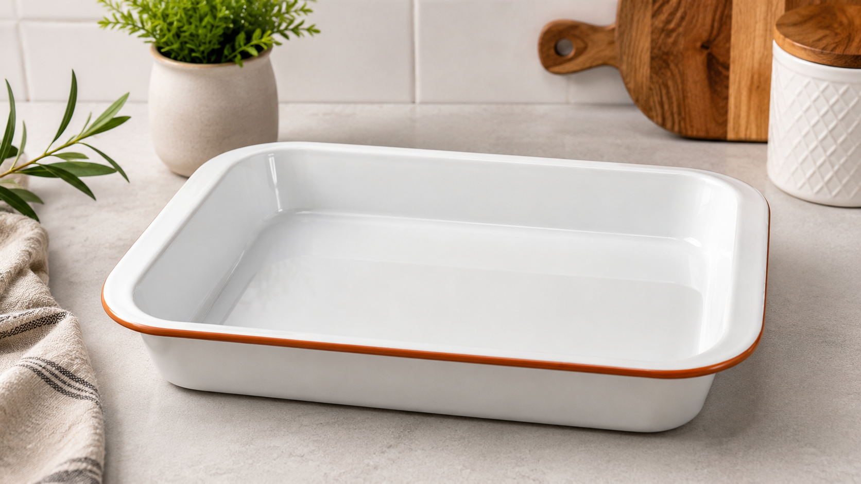 Roasting & Baking Dish – White with Terracotta Rim | Oven-to-Table Bakeware