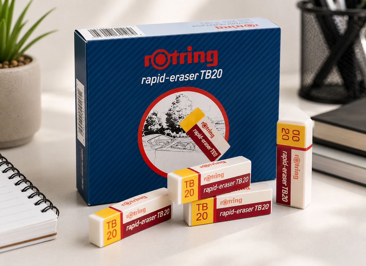 Rotring Rapid Eraser TB20 – Premium Soft Vinyl Pencil Eraser | Pack of 20