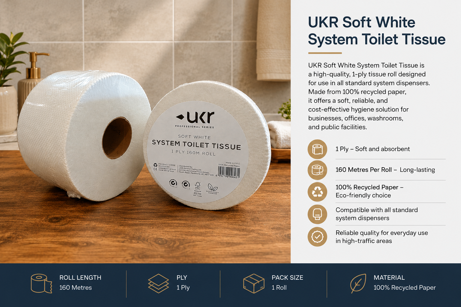 SYSTEM TOILET TISSUE - SET OF 2/PACK - SOFT WHITE & 1 PLY