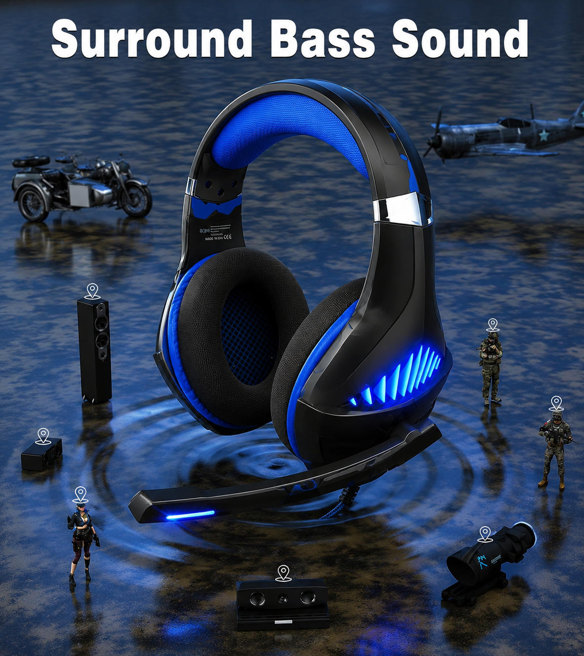 Beexcellent GM-500 Gaming Headset for PS5, PS4, Xbox One, Switch & PC – Camo Stereo Gaming Headphones with Noise Cancelling Mic