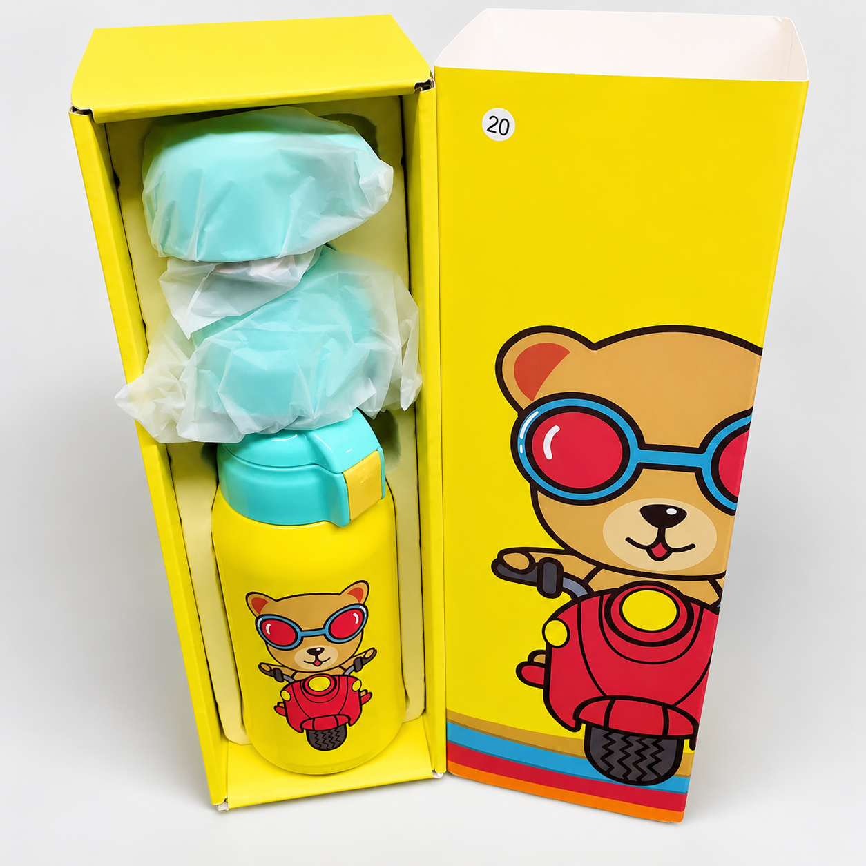 Kids Cartoon Water Bottle with Cup Lid – Cute Bear Design, Leakproof & Portable