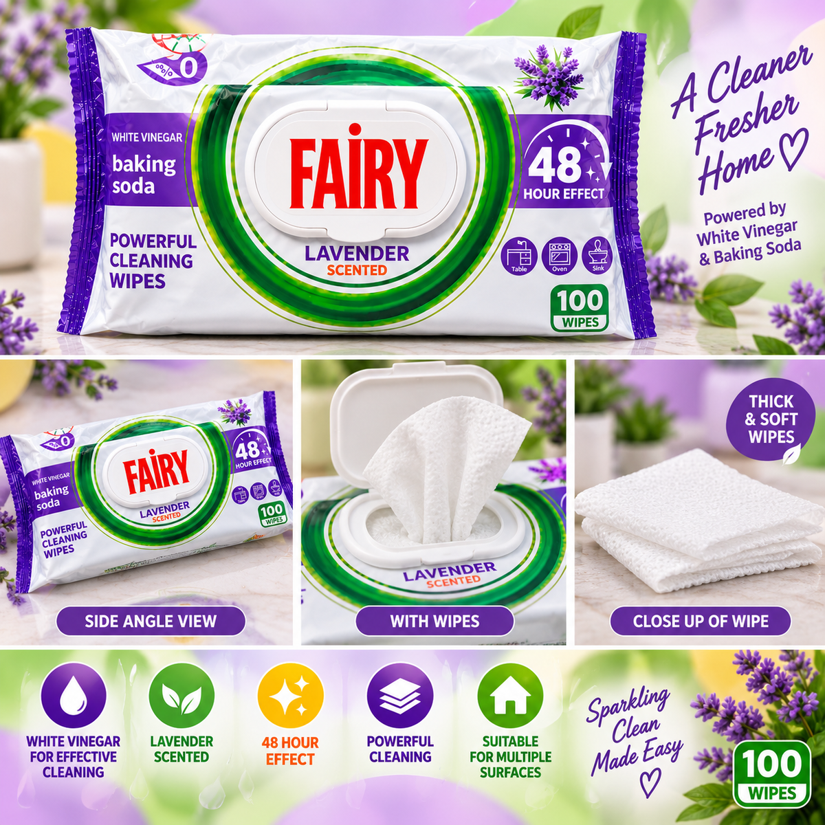 LEVENDER FAIRY WET WIPES - 48 HOURS PROTECTION - 100 WIPES/PACK