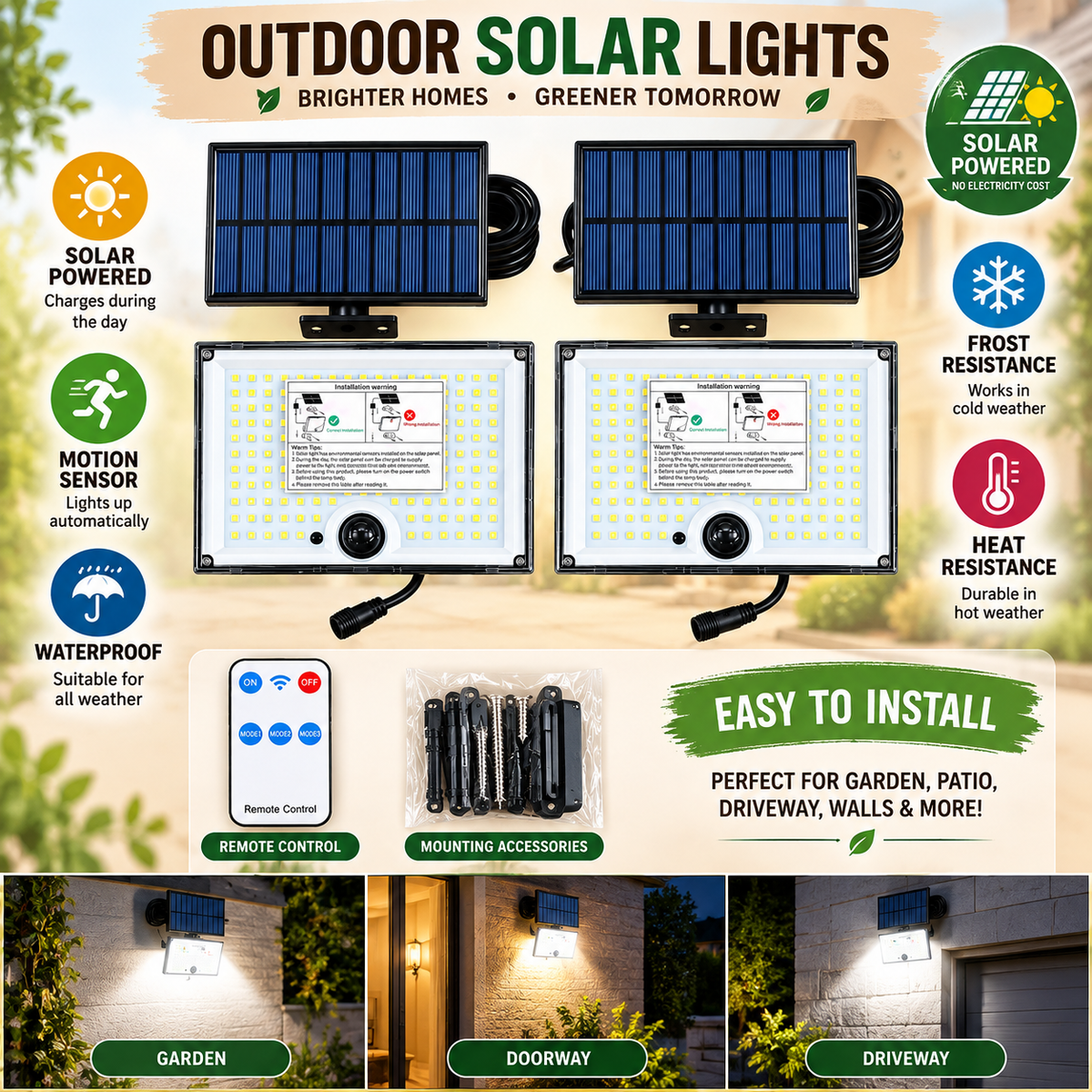 OUTDOOR SOLAR LIGHTS - WATER PROOF, FROST & HEAT-RESISTANCE