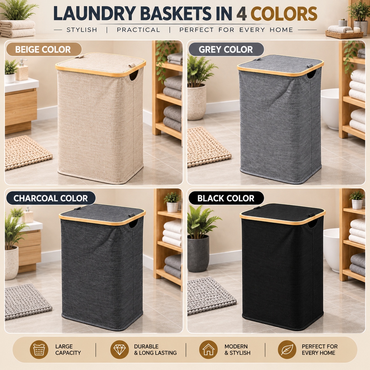 FOLDABLE LAUNDRY BASKETS - IN 4 DIFFERENT COLORS - LARGE SIZE(44*33*74cm)