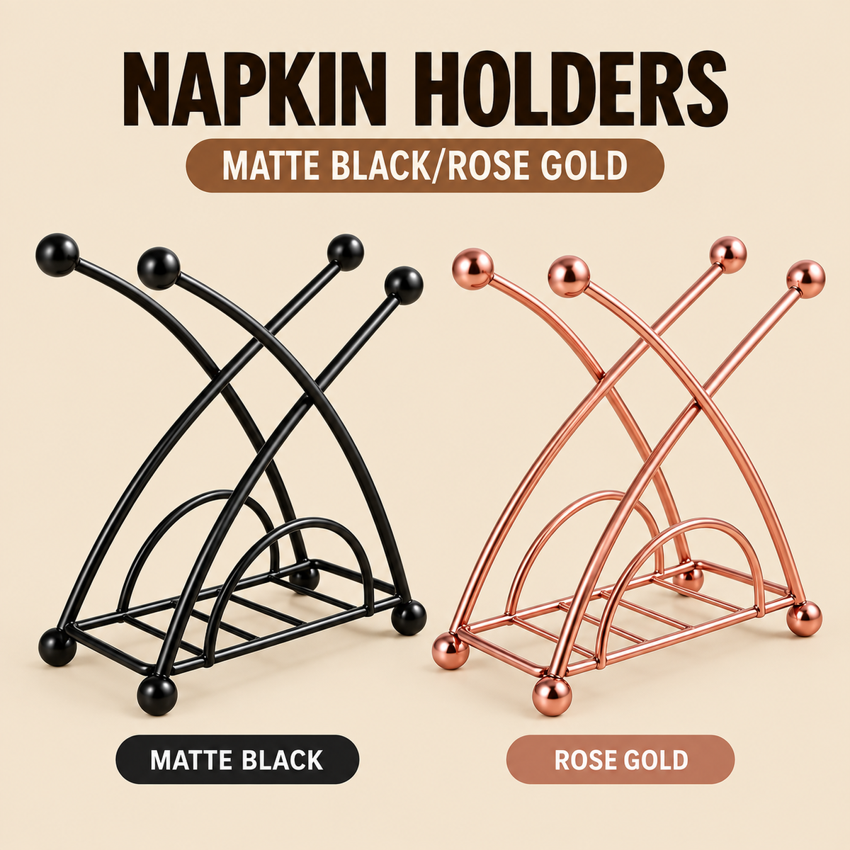 NAPKIN HOLDER - IN 2 COLORS - MATTE BLACK/ROSE GOLD - SOLID & HIGHLY PREMIUM