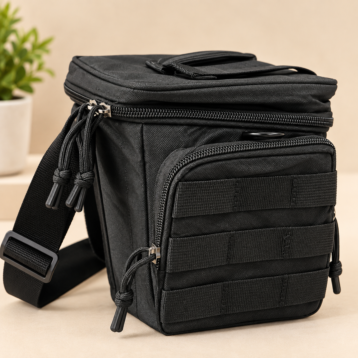 LUNCH BOX - BLACK COLOR - WASHPRROF & SPACIOUS - CAN BE WEAR AS HAND BAG & CROSSBODY BAG