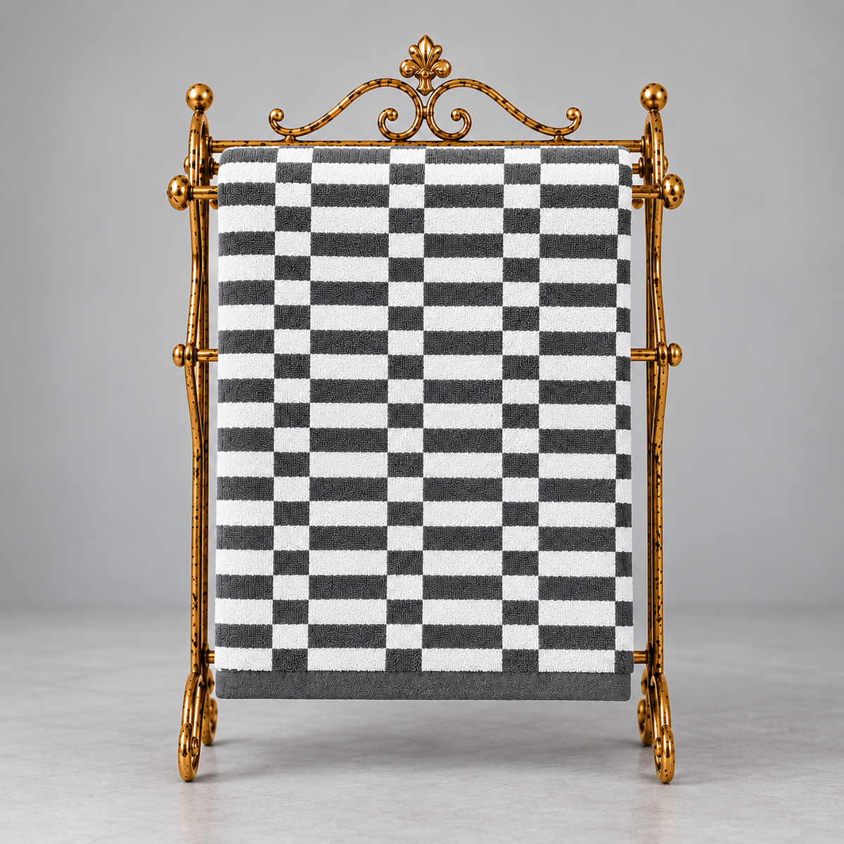 HIGH ST BRAND - PURE COTTON BATH TOWEL - GREY & WHITE BLOCK CHECK PATTERN - 550GSM - SUPER SOFT & ABSORBENT - 70cm*137cm