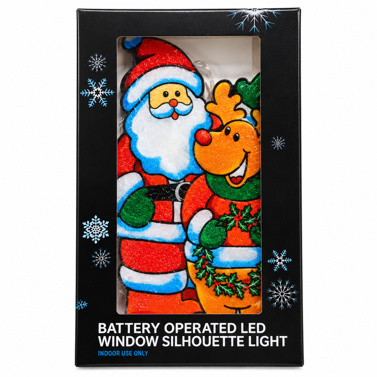 Battery Operated LED Santa &amp; Reindeer Window Silhouette Light