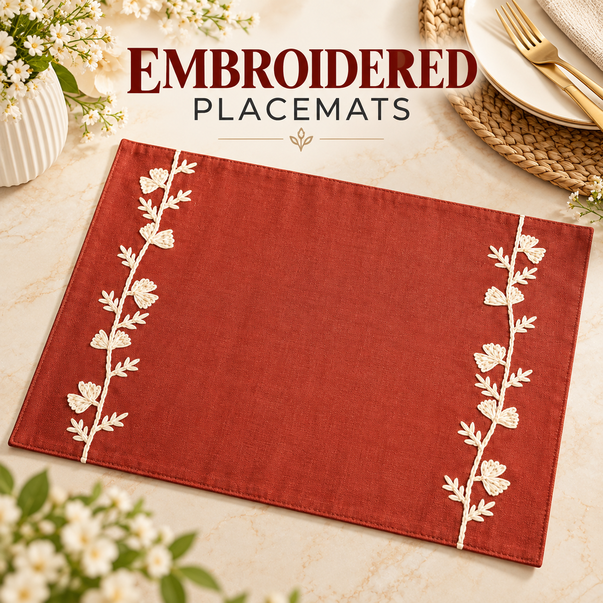 Set of 2 Premium High Street embroidered placemats (Premium Cotton) 33cmx48cm