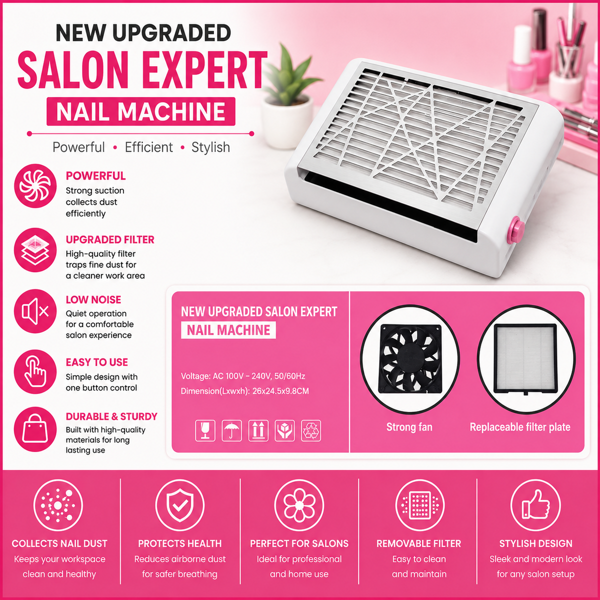 NAIL MACHINE - SALON EXPERT WITH STRONG FANS & REPLACEABLE FILTER PLATE