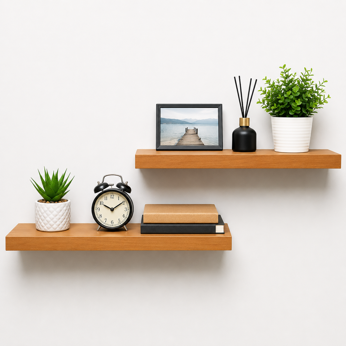 Greenhurst 60cm Floating Shelves (Pack of 2) – Wall Mounted MDF Shelves, Oak Finish - 4622