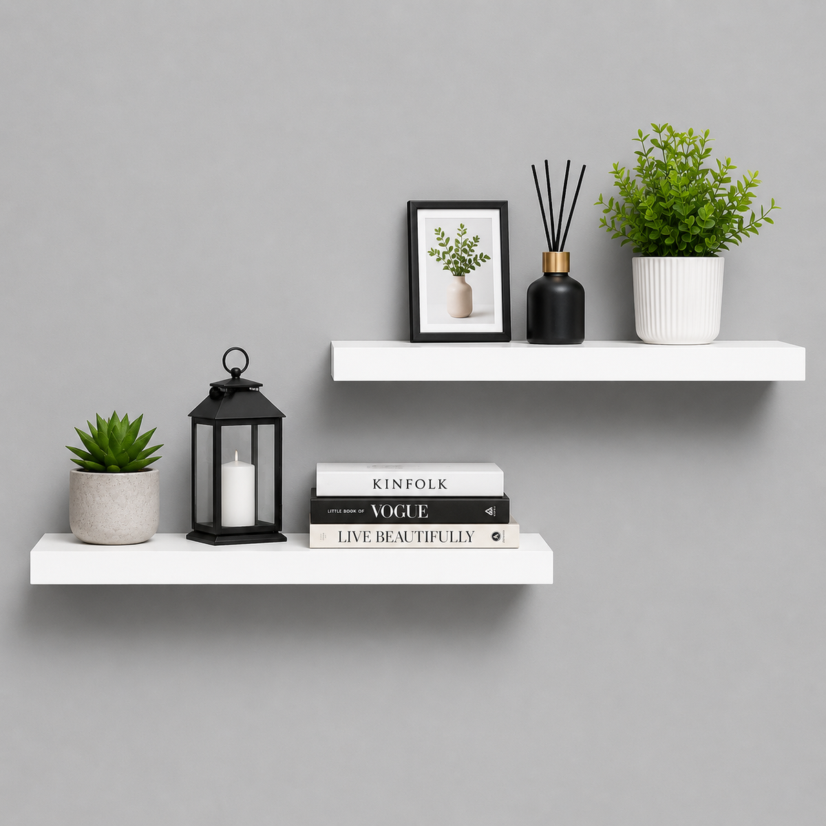 Greenhurst 60cm Floating Shelves (Pack of 2) – Wall Mounted MDF Shelves, Oak Finish - 4622