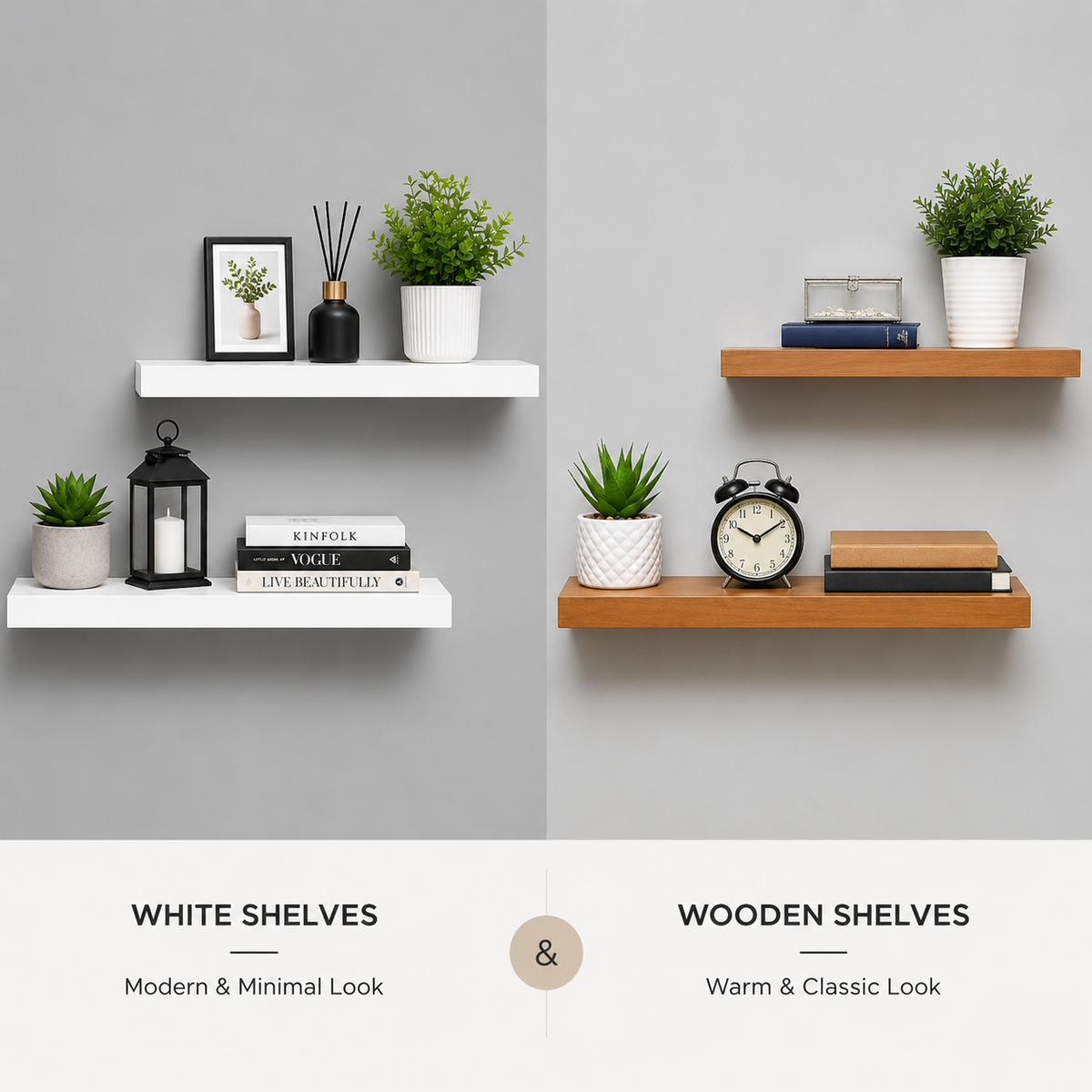 Greenhurst 60cm Floating Shelves (Pack of 2) – Wall Mounted MDF Shelves, Oak Finish - 4622