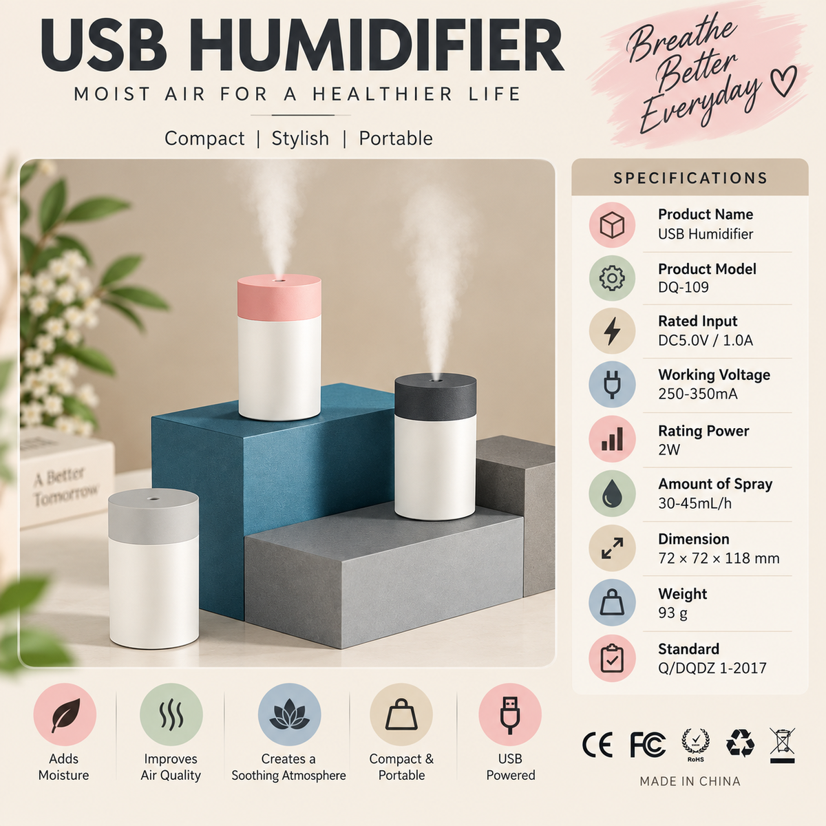 USB DIFFUSER - COMPACT & PORTABLE - MOIST AIR FOR A HEALTHIER LIFE