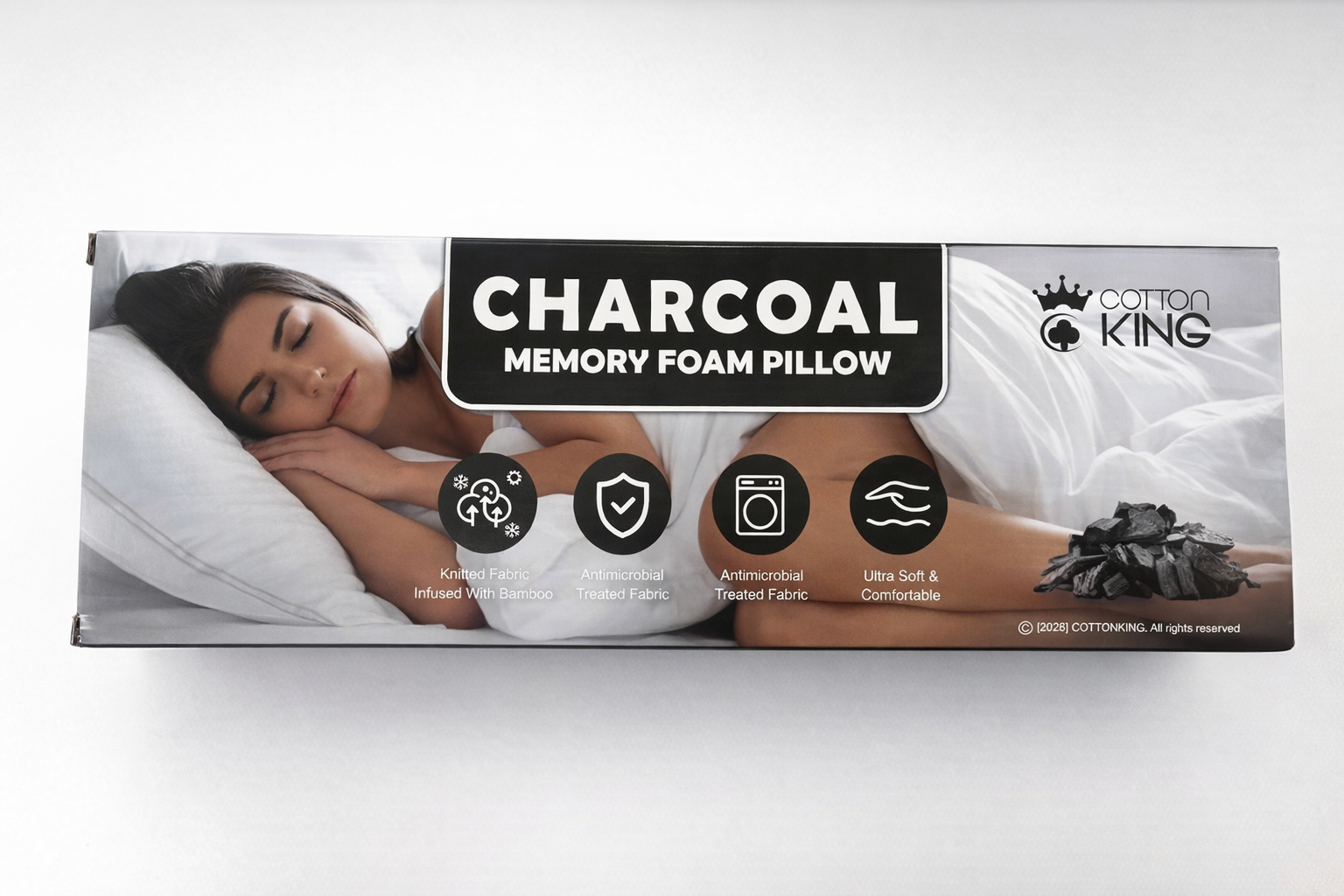 Bulk Deal - Cotton King Charcoal Memory Foam Pillow – 6 Pack Carton Box (Breathable & Odour-Control Comfort Pillows)