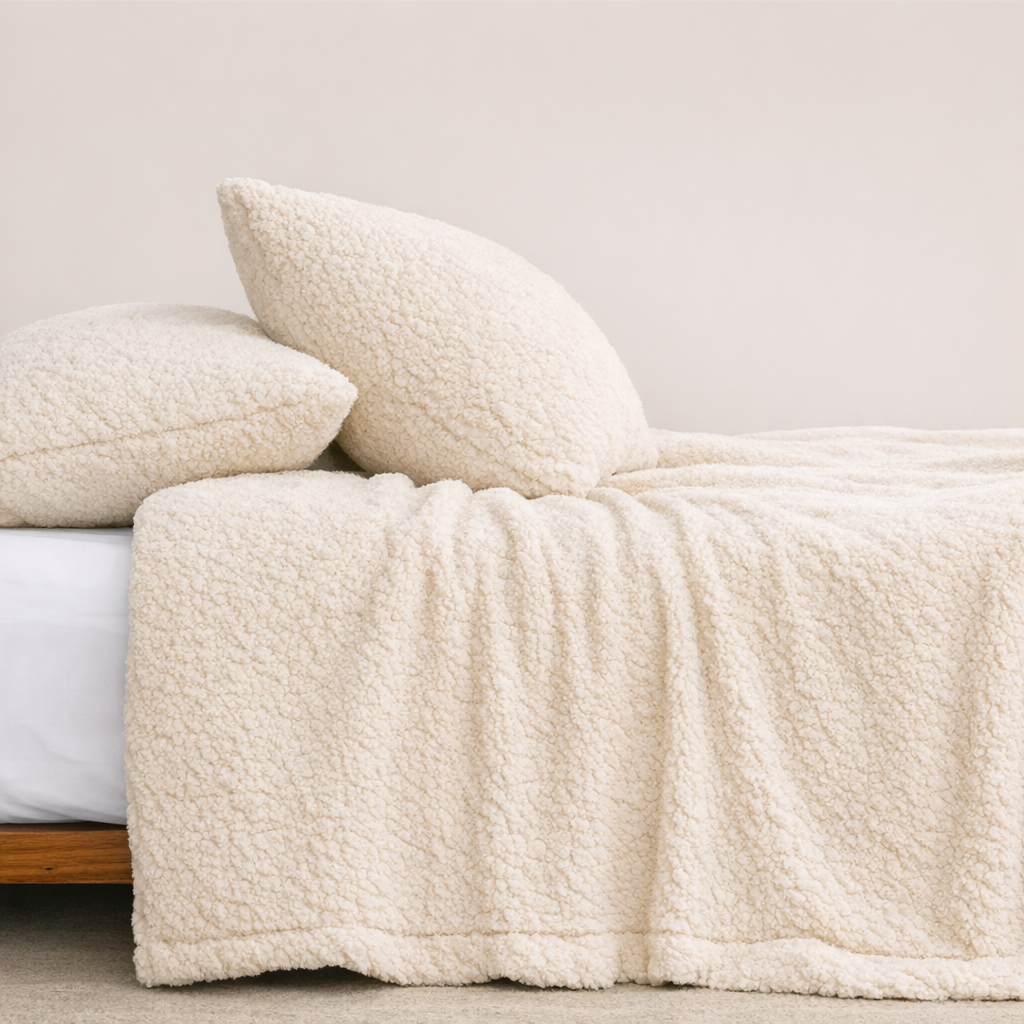 Double - High Street Teddy Fleece Bedding Set – Ultra Cosy Duvet Cover with 2 Pillowcases