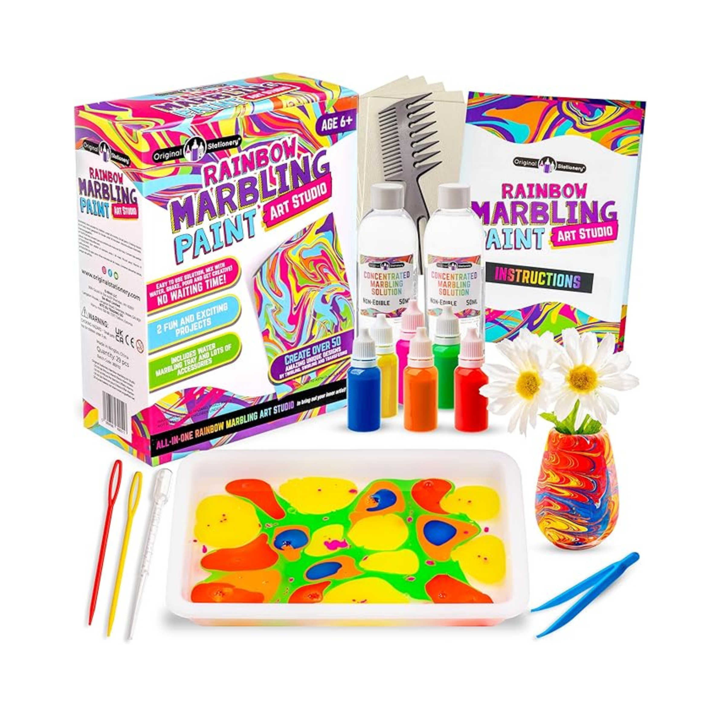 Rainbow Marbling Kit, to Make Marble Art and Craft Kids Will Love