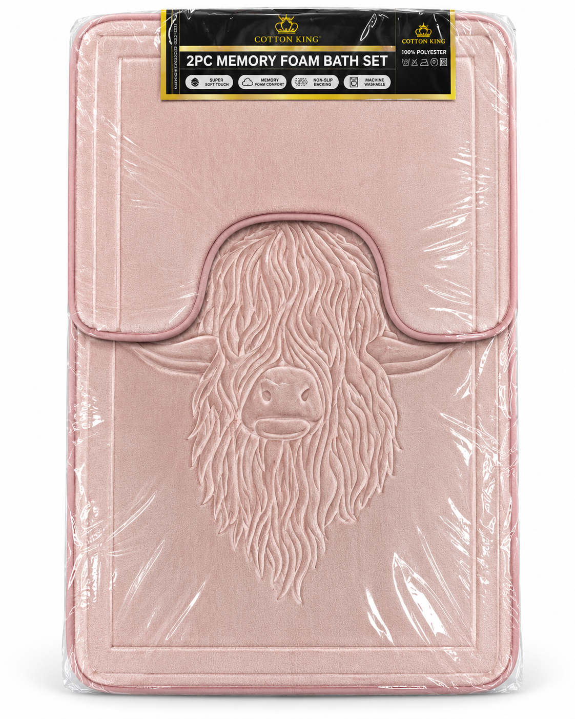 2 Piece Highland Cow Memory Foam Bath Mat Set – Various Colours to choose from
