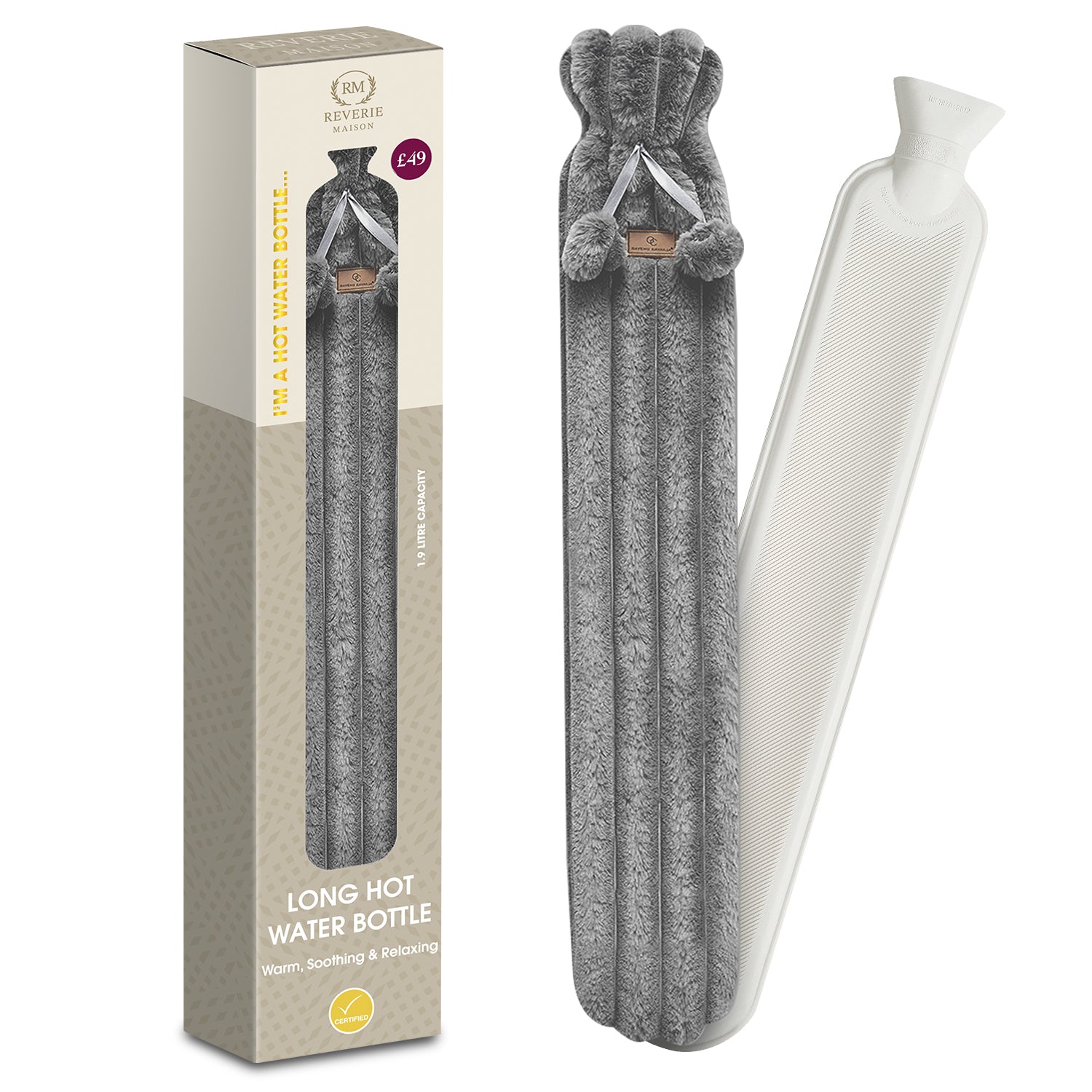 Reverie Maison Long Hot Water Bottle  – Soft Cable Knit Sleeve for Comfort & Warmth