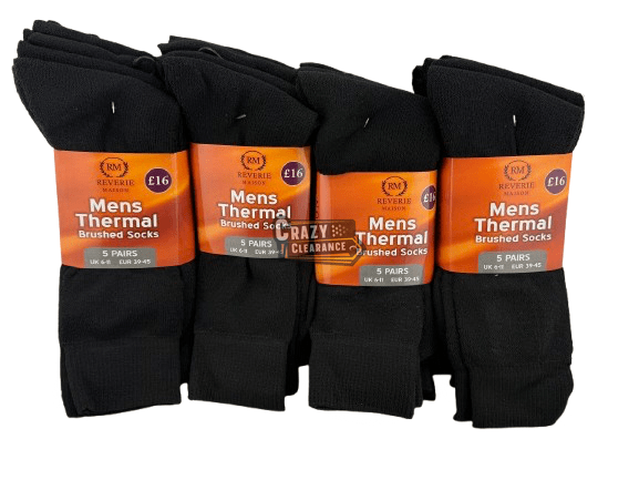 Pack of 4 Mens Work & Thermal Brushed Socks 20 Pairs by Reverie Maison