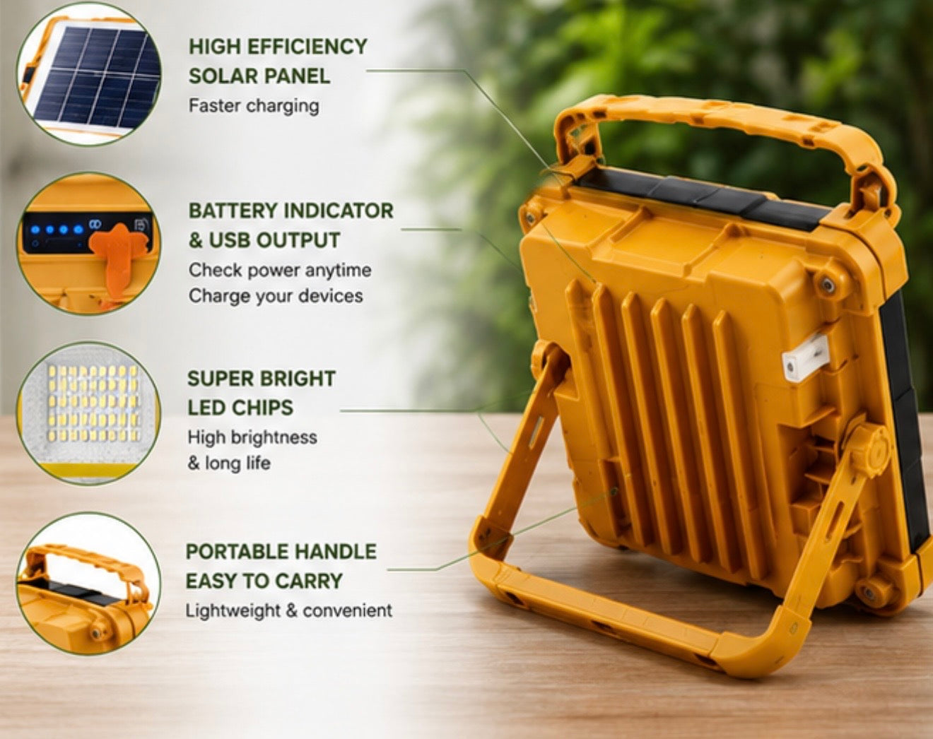 LED Solar Flood Light – Rechargeable Outdoor Security & Work Light