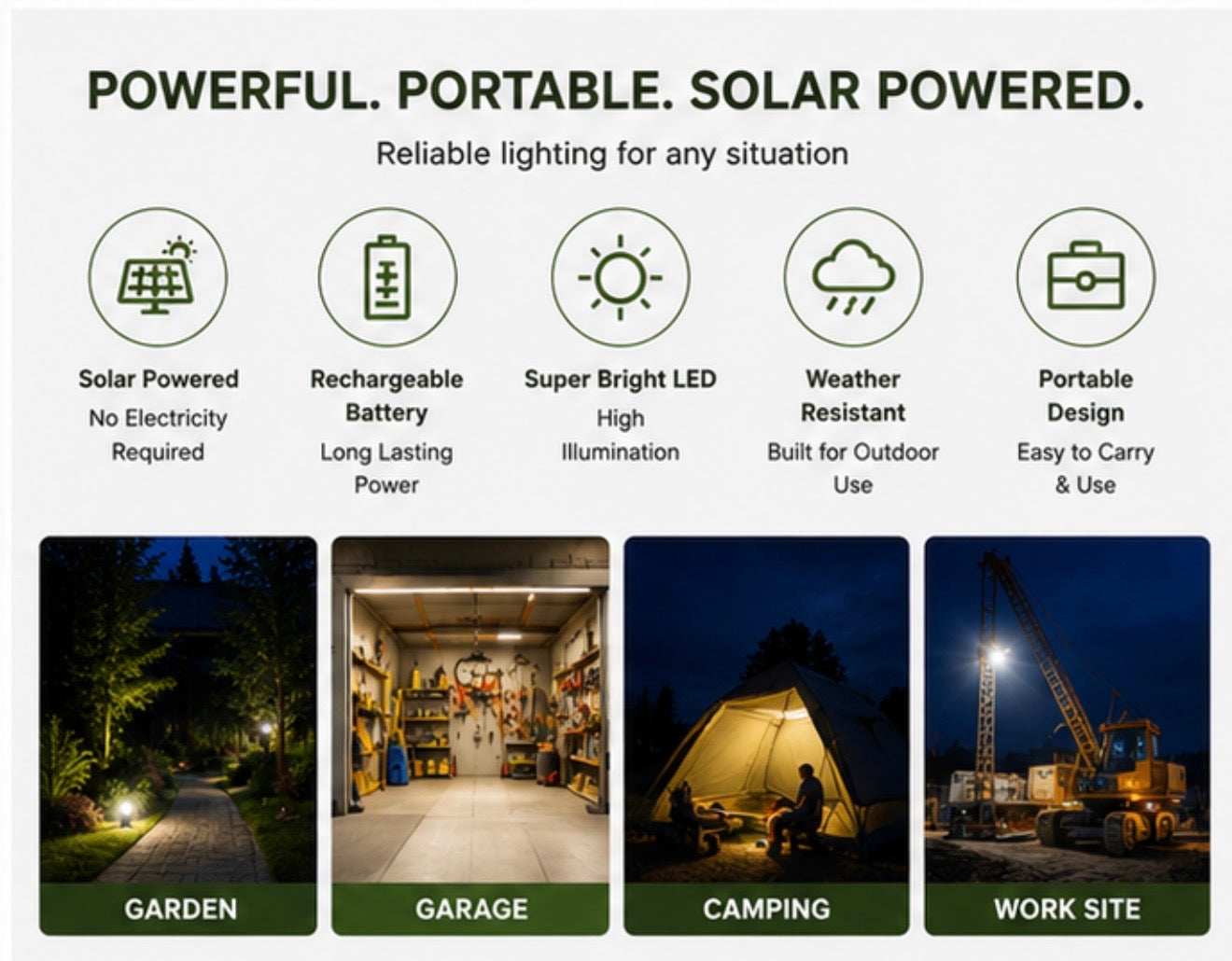 LED Solar Flood Light – Rechargeable Outdoor Security & Work Light