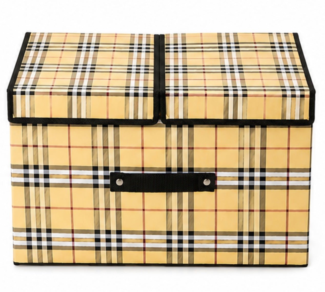 Premium Foldable Storage Box with Divider & Lid – Yellow Check Design