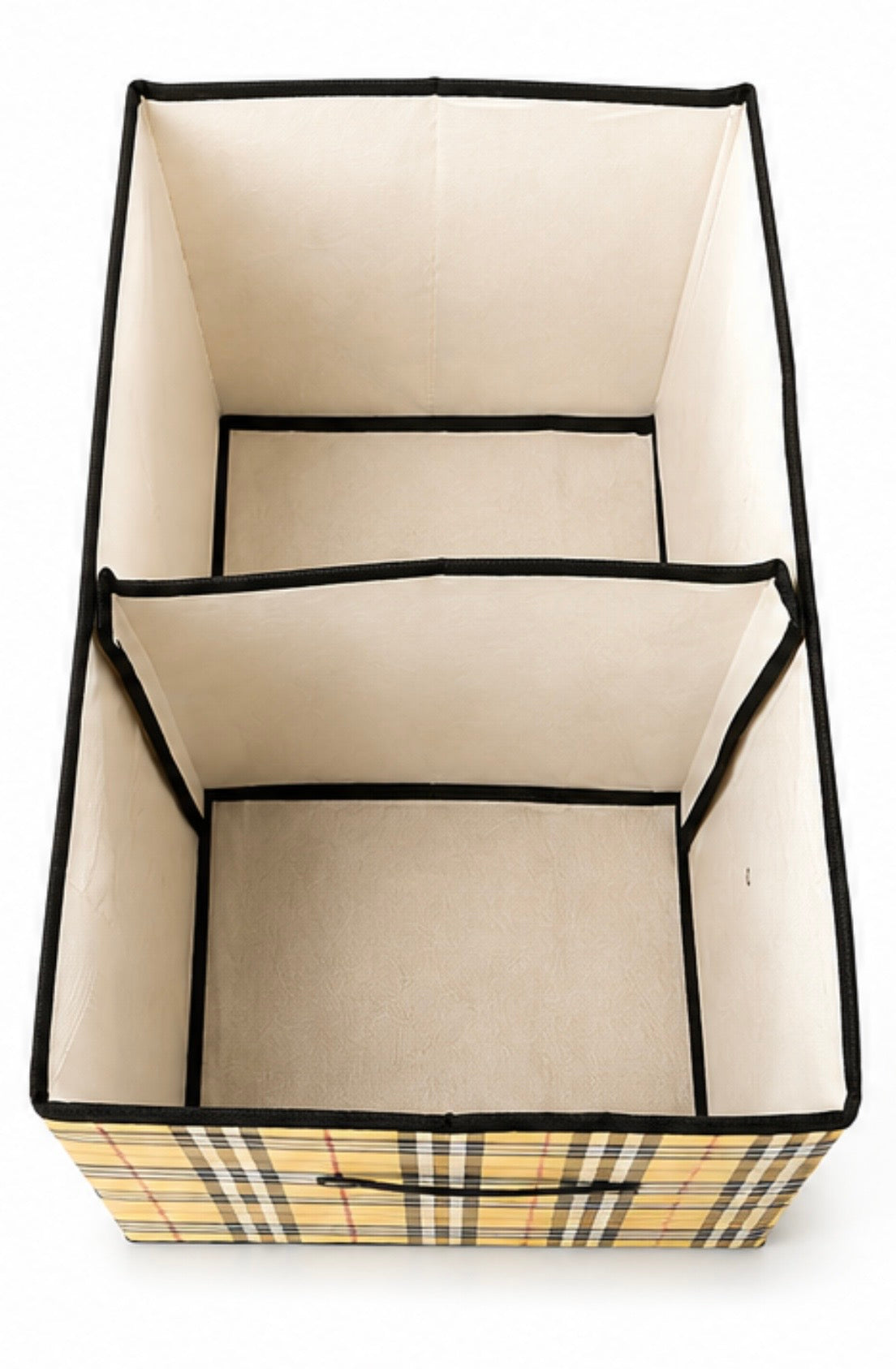 Premium Foldable Storage Box with Divider & Lid – Yellow Check Design