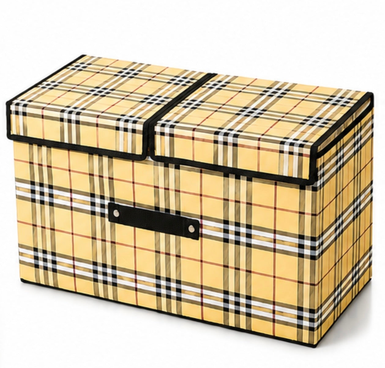 Premium Foldable Storage Box with Divider & Lid – Yellow Check Design