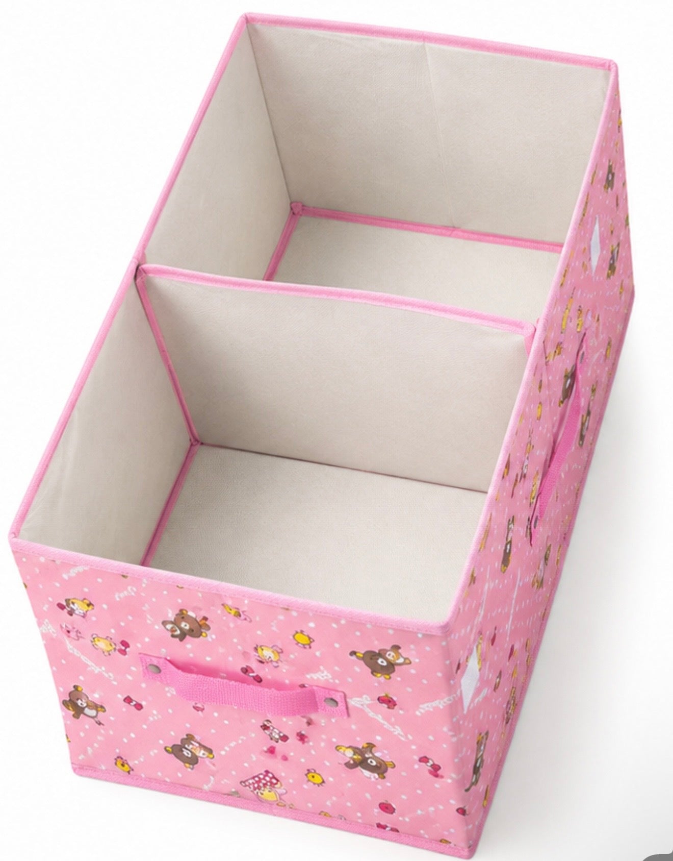 Kids Foldable Storage Box with Divider & Lid – Pink Cartoon Design