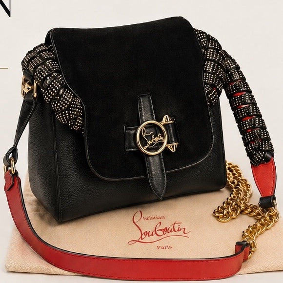 Christian Louboutin Loubi54 Suede Shoulder Bag – Black | Authentic Designer Handbag - PRELOVED