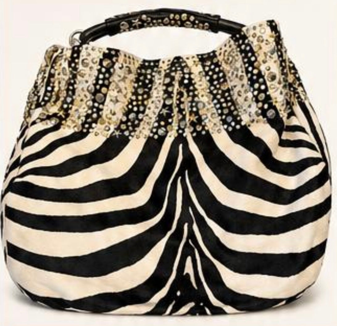 JIMMY CHOO ZEBRA PRINT STUDDED HOBO BAG – AUTHENTIC - PRELOVED
