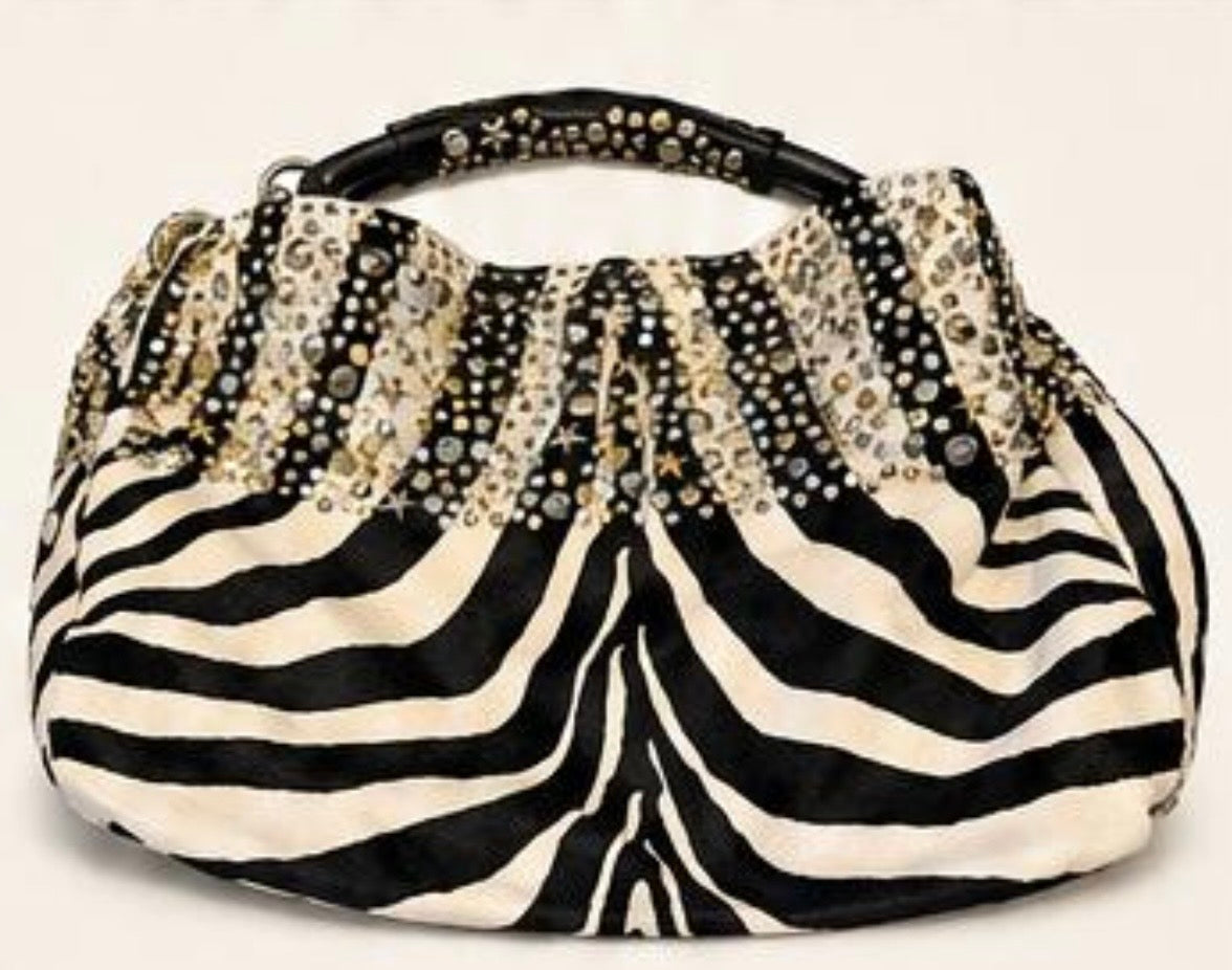 JIMMY CHOO ZEBRA PRINT STUDDED HOBO BAG – AUTHENTIC - PRELOVED