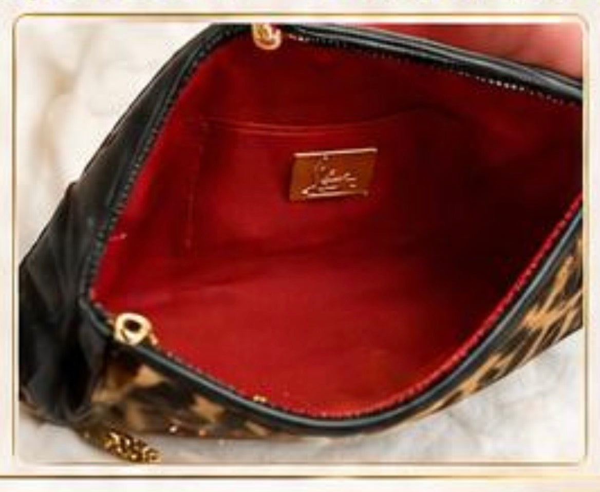 Christian Louboutin Leopard Print Chain Clutch – Luxury Designer Shoulder Bag - PRELOVED