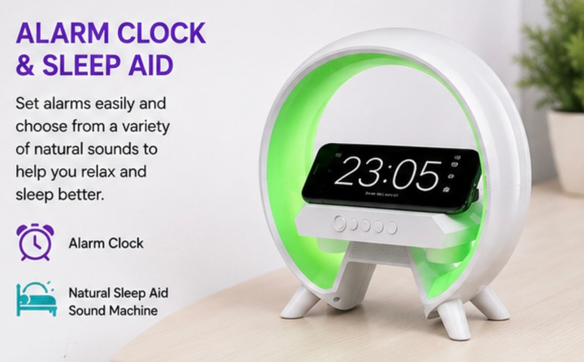XM-X63 LED Wireless Charging Speaker – Alarm Clock, Mood Light & Sleep Sound Machine