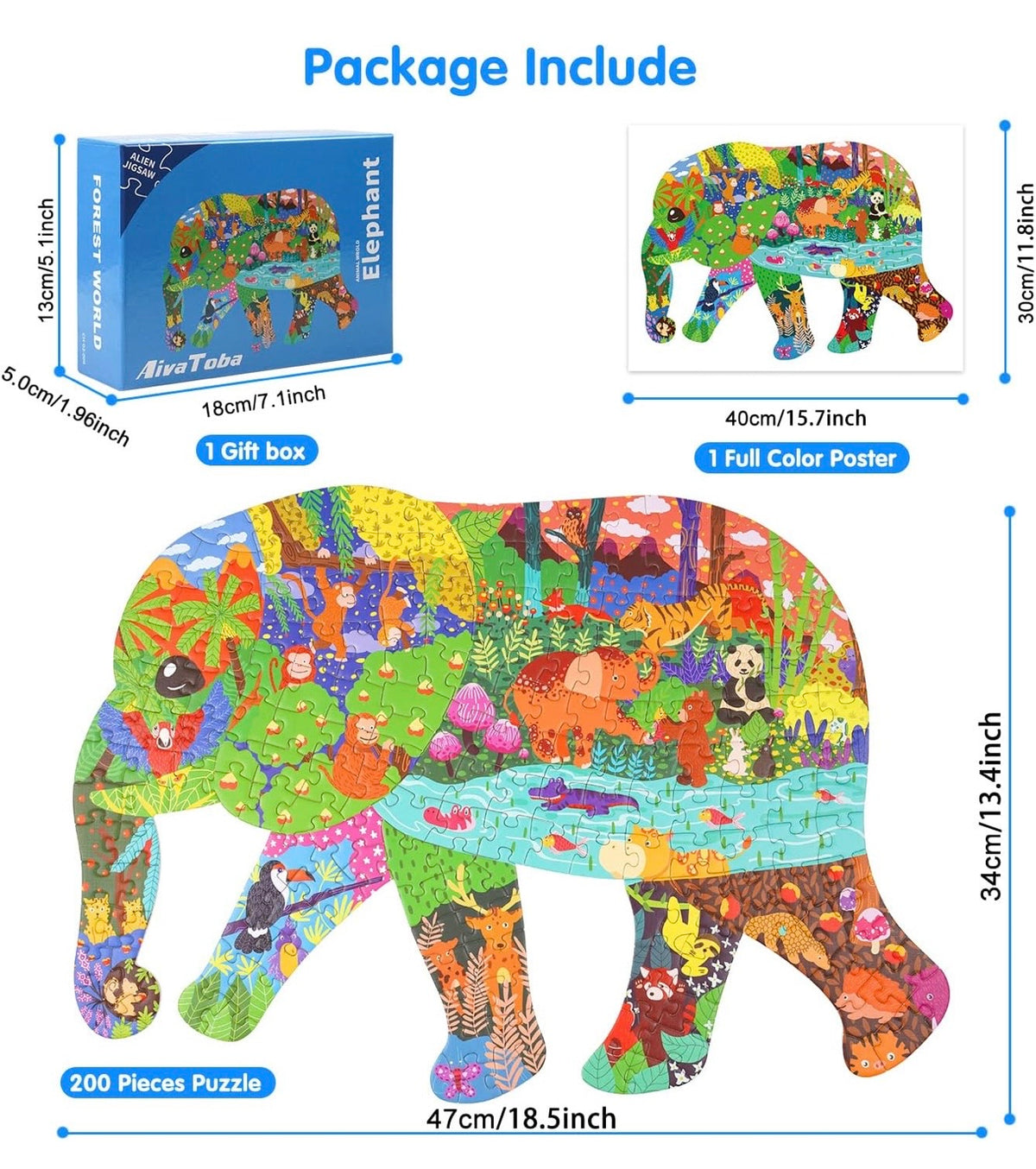 Elephant Shaped Jigsaw Puzzle – Colourful Wildlife & Jungle Design – Ages 14+