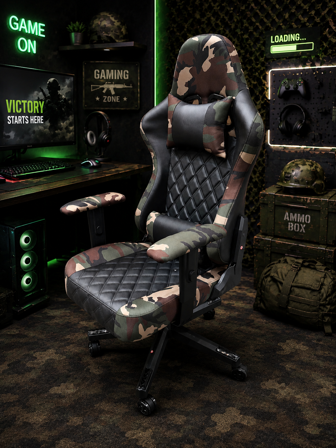 GAMING CHAIR - ARMY/CAMOUFLAGE THEME - COMFORTABLY BUILT