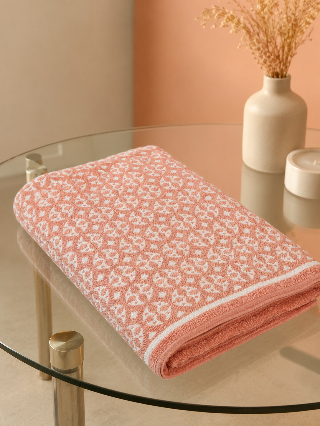 HIGH ST BRAND - SINGLE BATH TOWEL - PEACH & WHITE EDITION- SIZE(100*137)