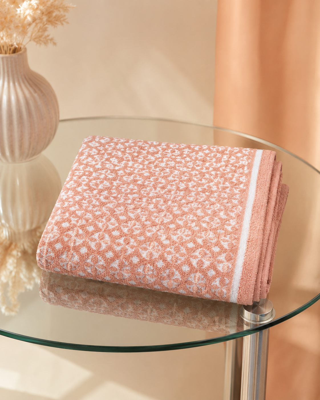 HIGH ST BRAND - SINGLE BATH TOWEL - PEACH & WHITE EDITION- SIZE(100*137)