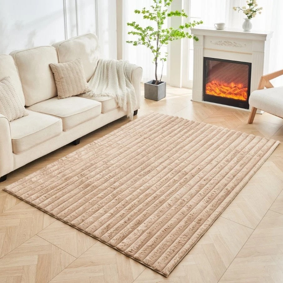 Large Ribbed Comfort Rug – Faux Fur Shum with Anti-Slip PVC Backing