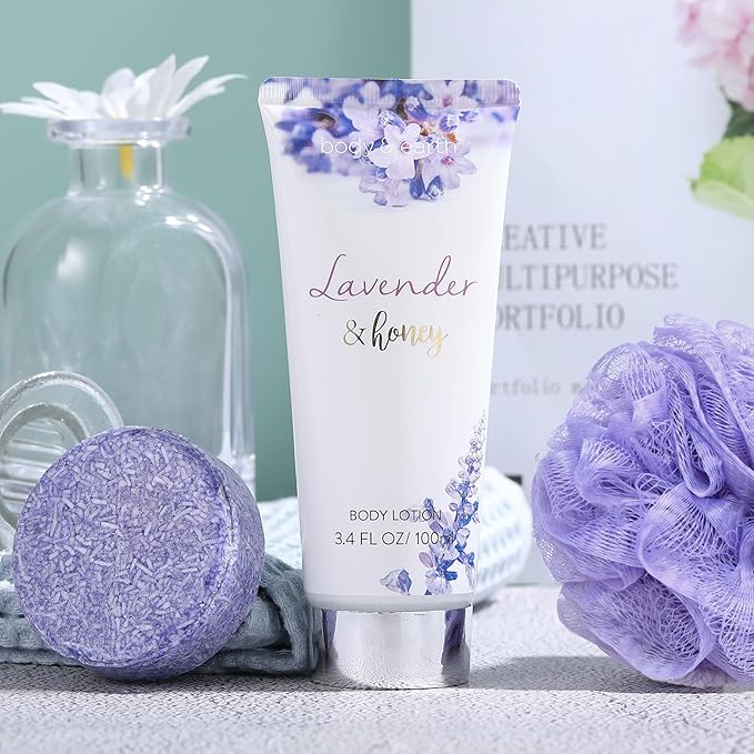 BODY & EARTH- 8 Pcs Lavender Gift Sets for Women, Includes Shower Gel, Bubble Bath, Spa Sets for Women Gifts, Birthday Gifts for Her, Valentines Gifts for Her