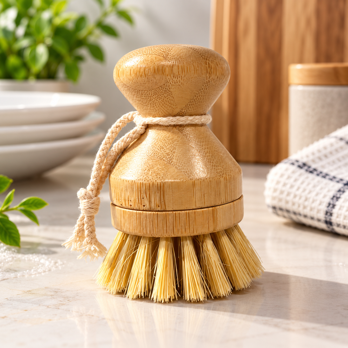 Natural Bamboo Dish Cleaning Brush with Wooden Handle